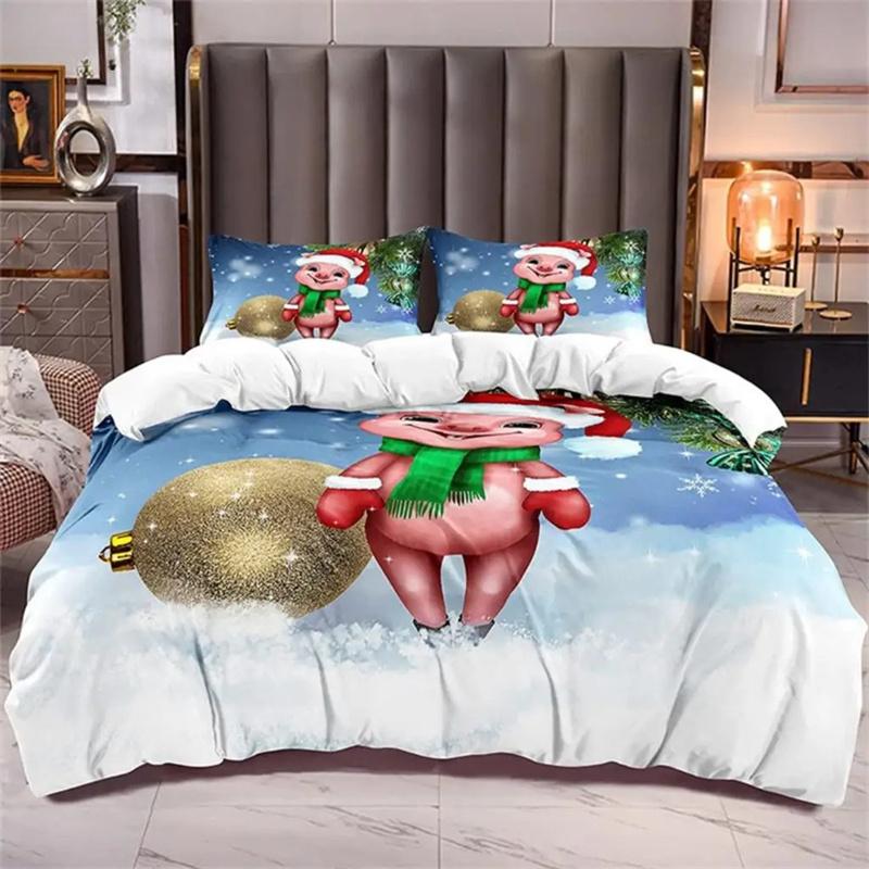 Cartoon Lovely Pig Duvet Cover Set Kawaii Animal Bedding Set King Microfiber Farmhouse Wildlife Theme Comforter Cover Pillowcase