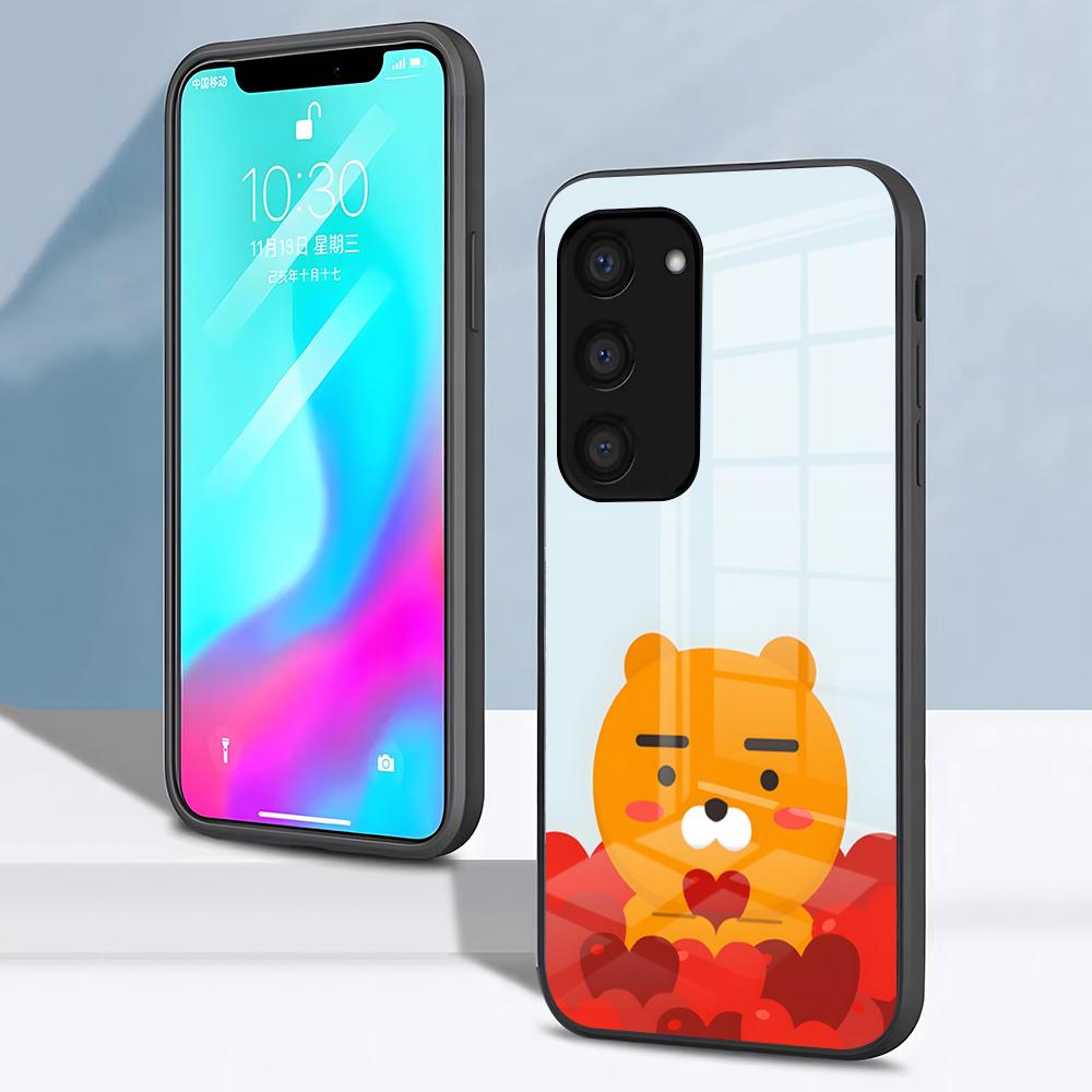 Cute Kakaos Cartoon Friends Phone Case For Samsung S26 S25 S24 FE S23 S22 S21 Plus S20 Ultra Note20Ultra Black Glass Cover