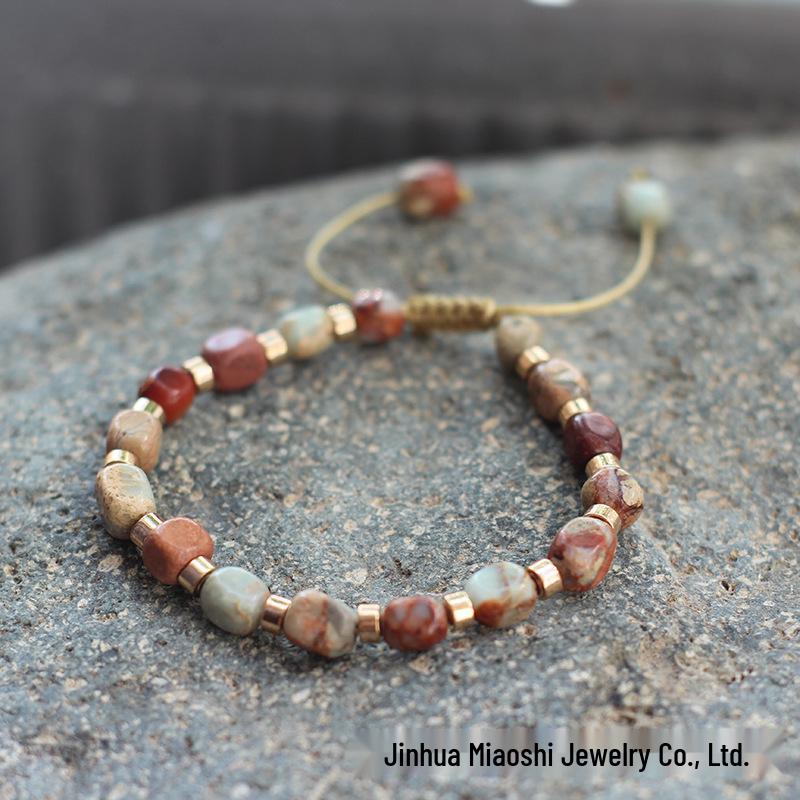 Bohemian Women's Colorful Imperial Shoushan Stone Bracelet, 5*7 Irregular Natural Stone Design