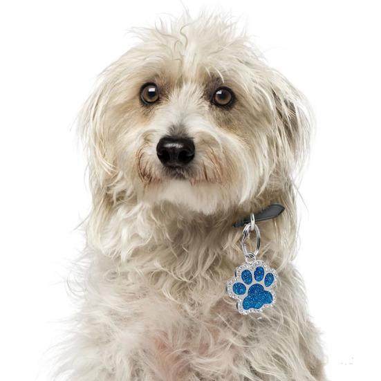 Pet Dog Puppy Paws Rhinestone Collar Tags Charm Pendant Key Ring Accessories