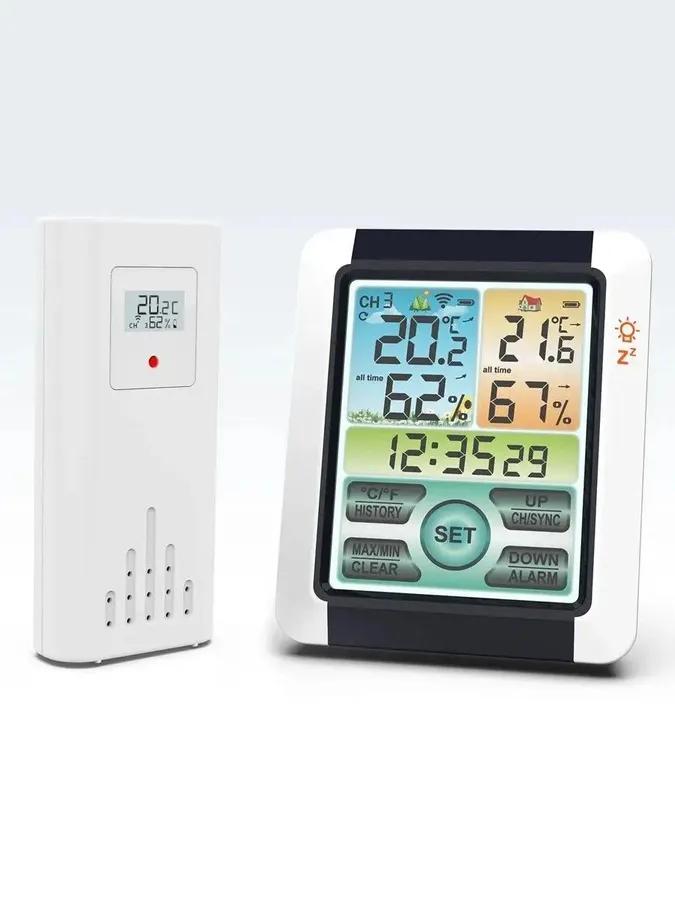 Multi -zone Weather Station with a Wireless Sensor. Termometer, Humidity, Table Hours, Alarm Clock.