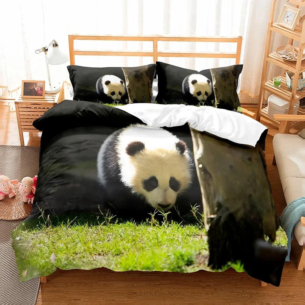 Panda Cute Wild Animals Comfortable Duvet Quilt Cover Pillowcase Bedding Set Children Bedroom Decoration Home Textile