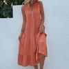 Sleeveless Women's Dress Casual Flowy A-Line Midi Tshirt Dresses With Pockets Crewneck Vocation Boho Beach Sundress