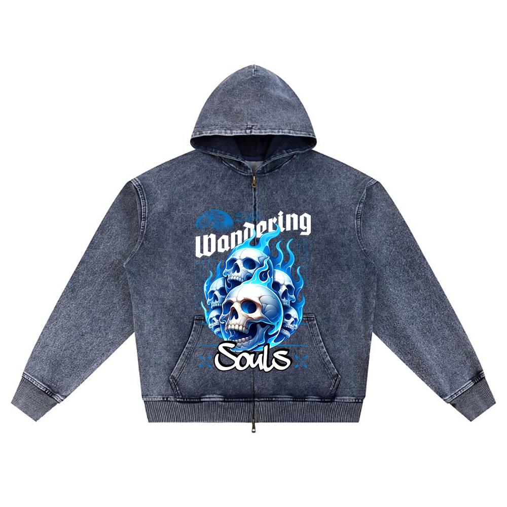 

Худи на молнии из вязаного денима с принтом DTG Wandering souls Brother XL темно-синий