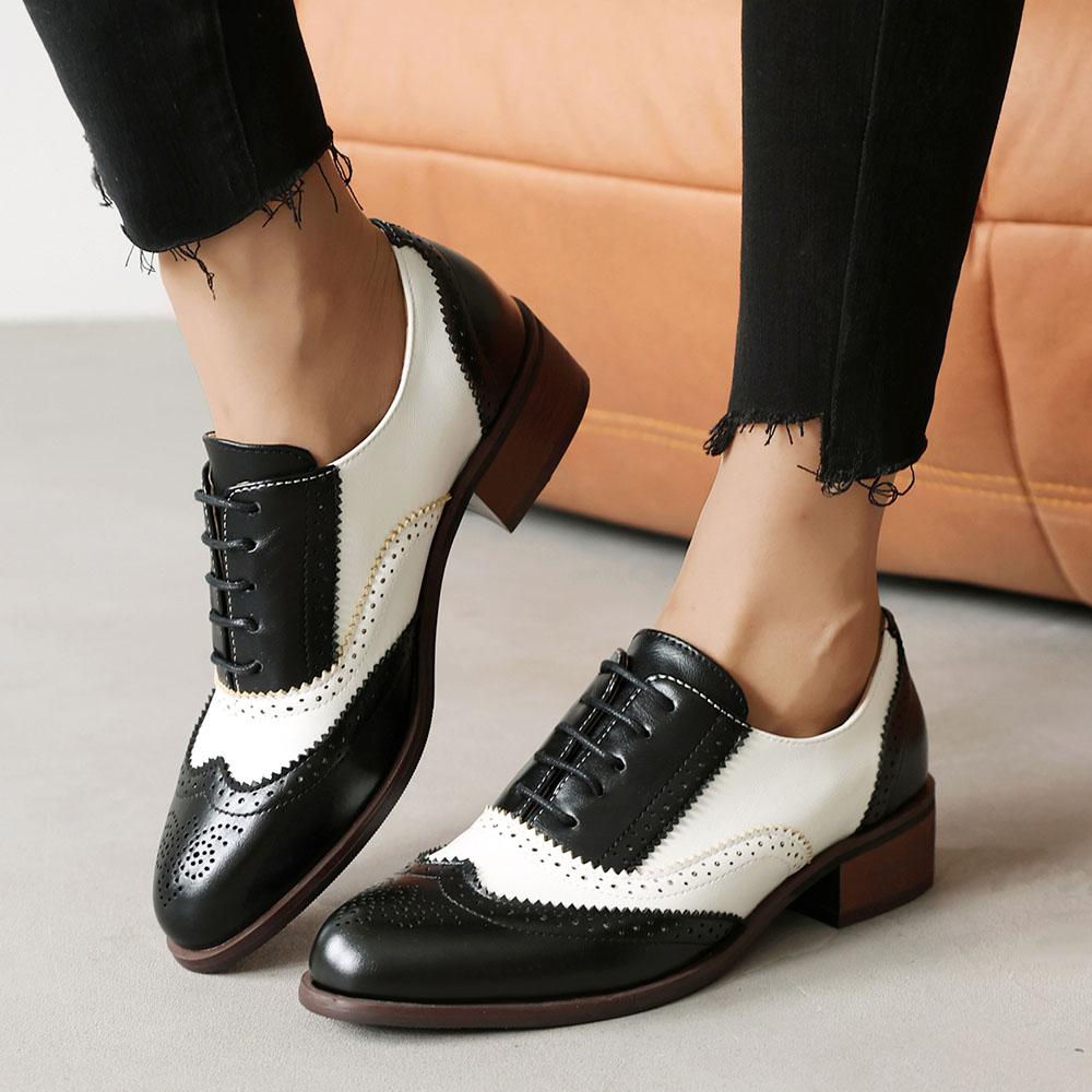 

Большие размеры 48 женские туфли-лодочки контрастного цвета со шнуровкой и ажурным вырезом, нарядные туфли на толстом каблуке с круглым носком, удобная повседневная обувь 40