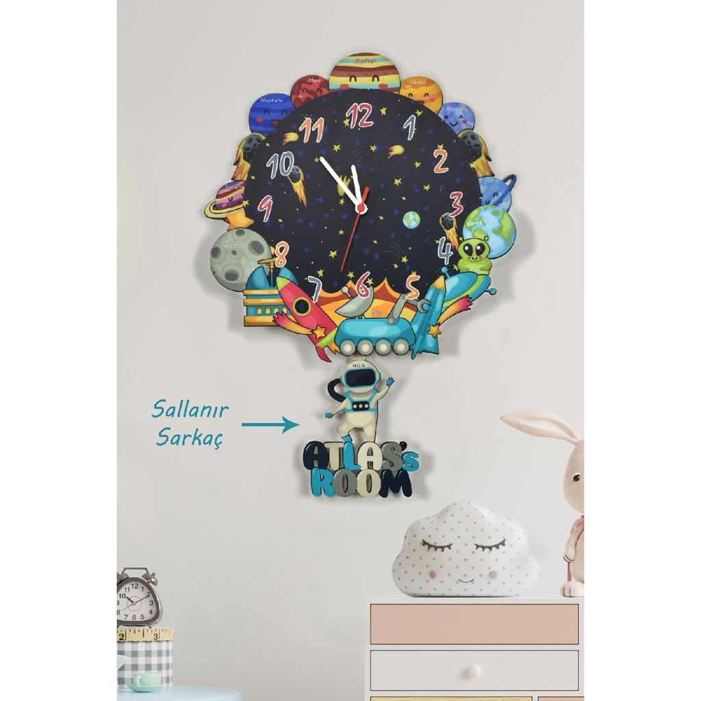 3d Wooden Space And Planets Children's Room Wooden Wall Clock Elf-2312023