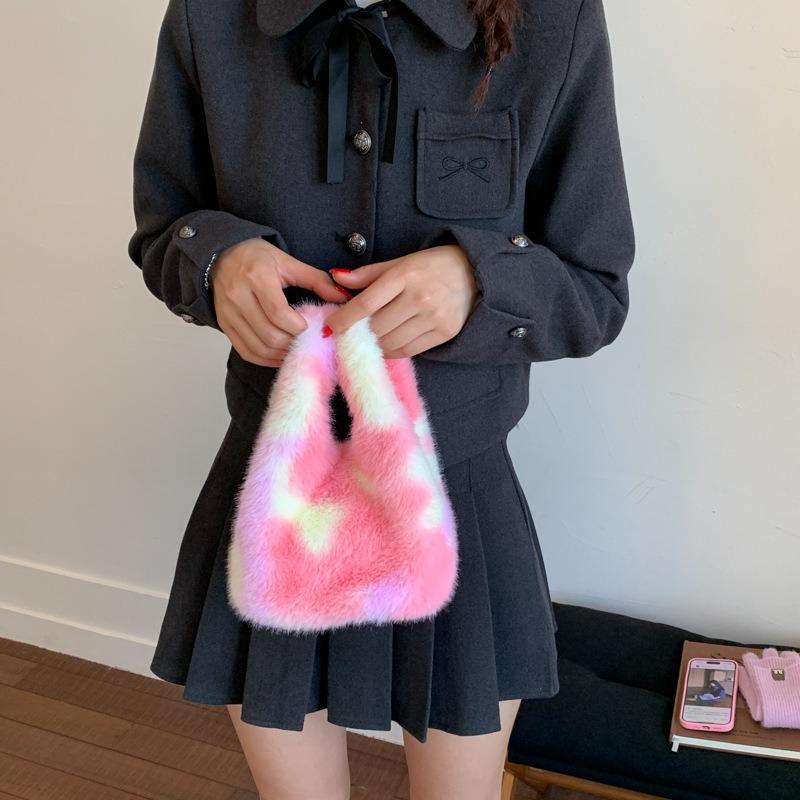 Women's bag autumn and winter new exquisite and cute plush multi-colored women's bucket bag high value foreign style shoulder messenger bag