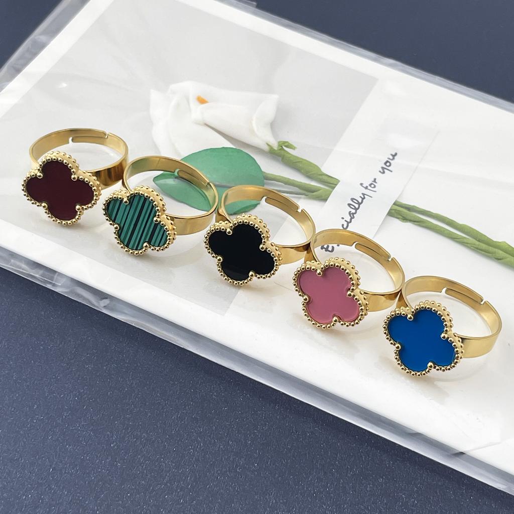 New 15mm Large Fashion Clover Ring Adjustable Opening Ring Simple Personalized Ring