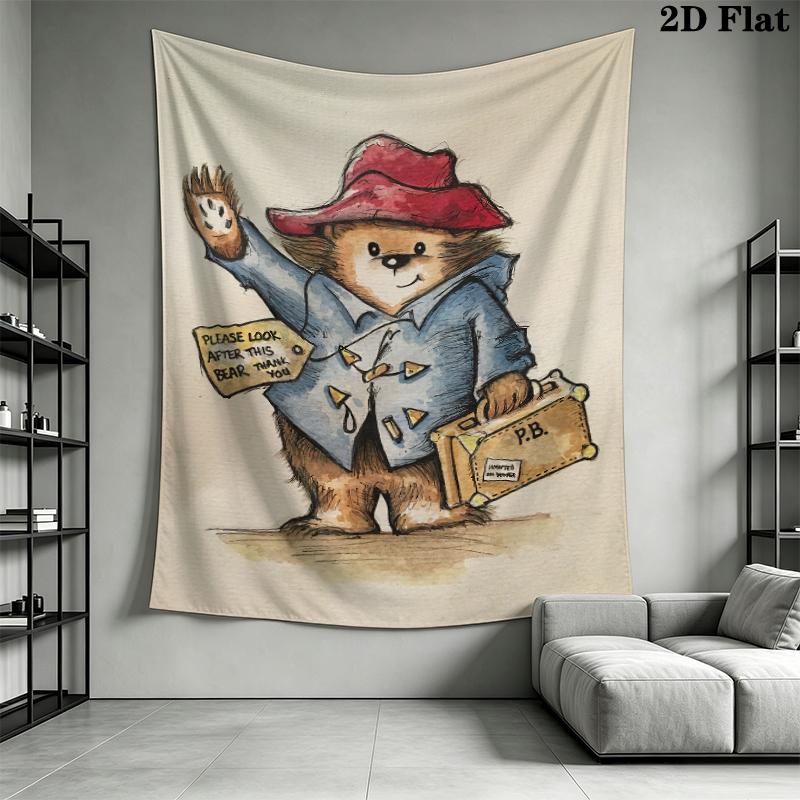 Paddington Bear Wall Tapestry Aesthetic Wall Hanging Printed Fabric Blanket Decorative Tapestries for Bedroom Living Room Home Decor