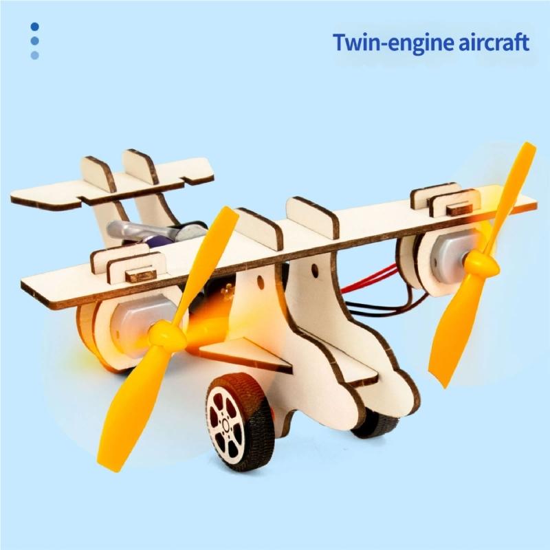 Assembly Wooden Double Engine Aircraft Model Toy Aerodynamics Experiment Demonstration Tool for Classroom Teaching