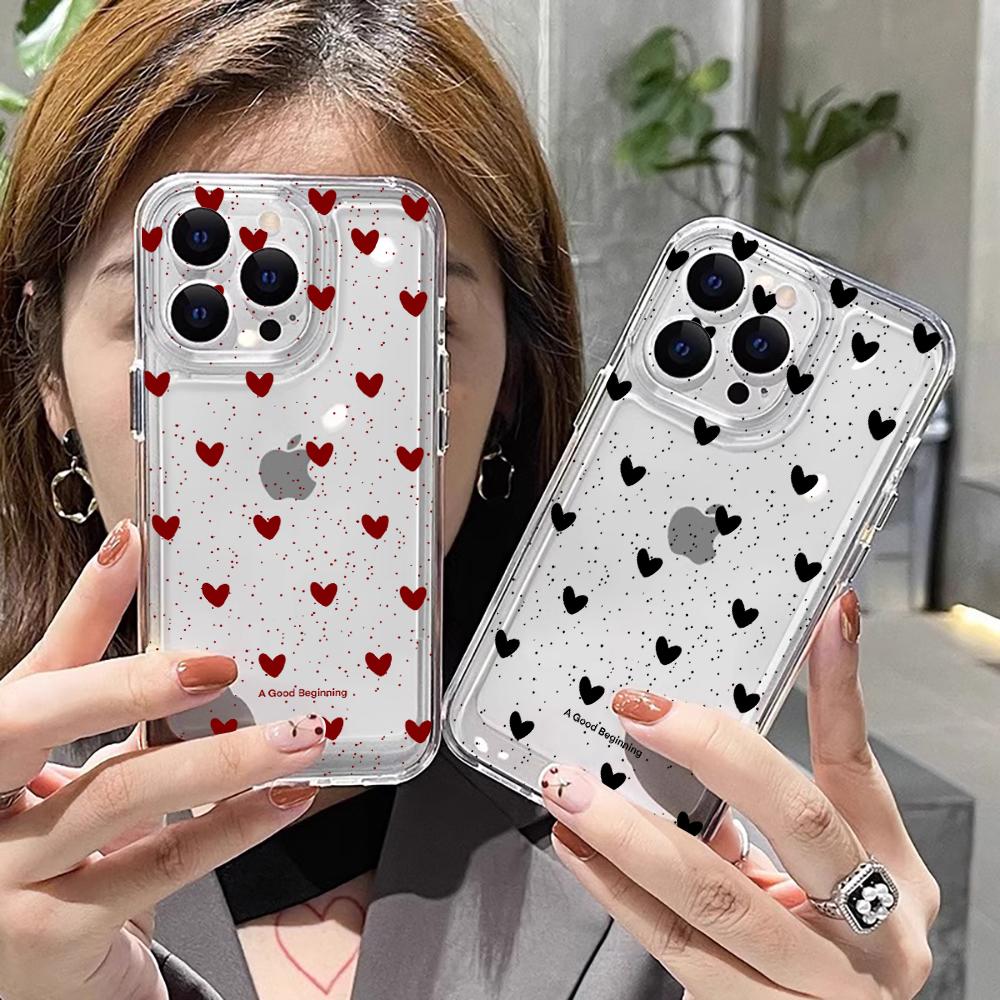 Love Heart Pattern Shockproof Phone Case For iPhone 16 Pro 15 14 13 12 11 17 Pro Max 7 8 Plus XS Silicone Transparent Soft Funda