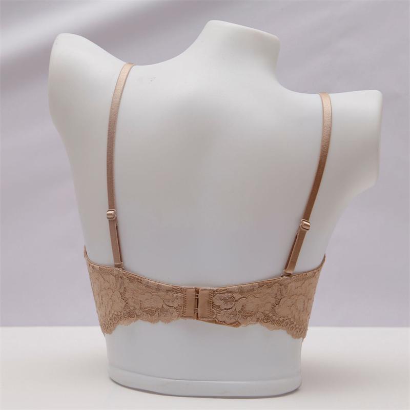 French Sexy Bra Deep V Seamless Underwear Women Lace Embroidery Push Up Bras Summer Detachable Strap Backless Brassiere