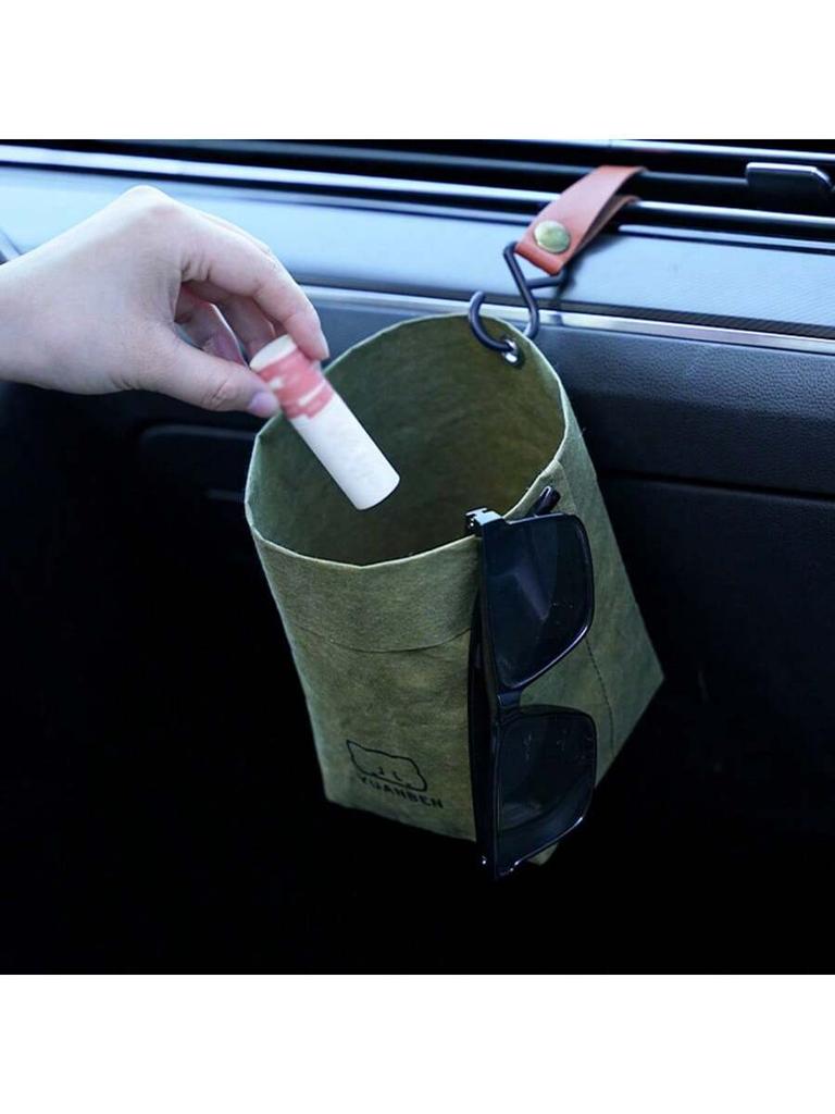 Waterproof Hanging Car Trash Can Kraft Paper Desktop Storage Basket Cutlery Organizer Bag
