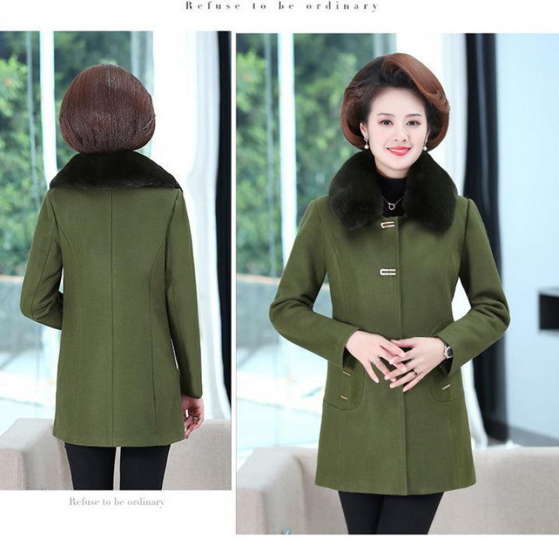 Palton de lână de iarnă de lungime medie pentru mamă - Larg, la modă și extra gros pentru femei