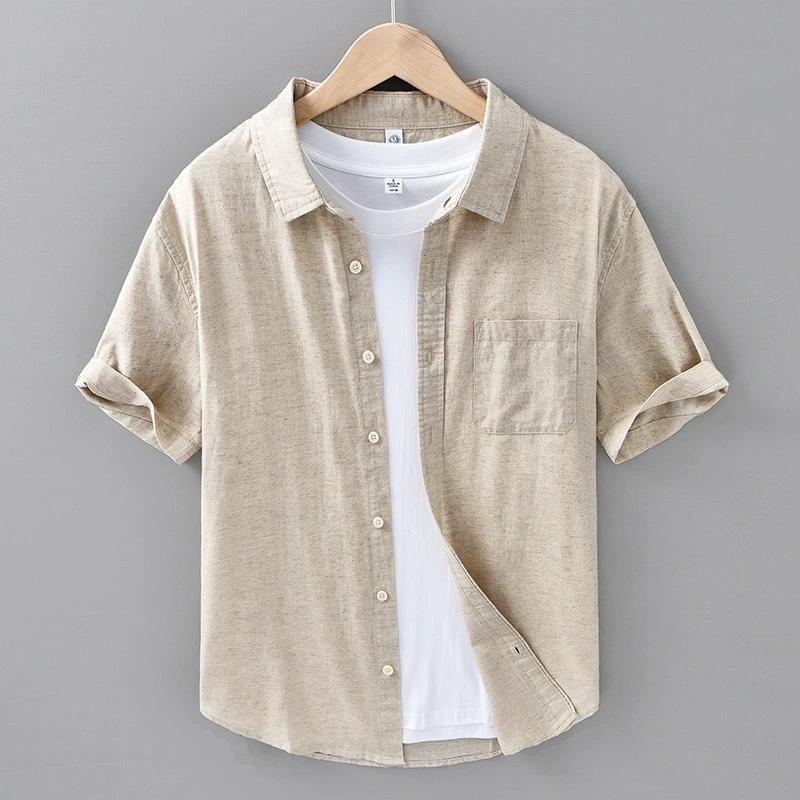 Summer Thin Men's Short Sleeve Shirt Breathable Cotton Linen Casual Comfortable Lightweight
