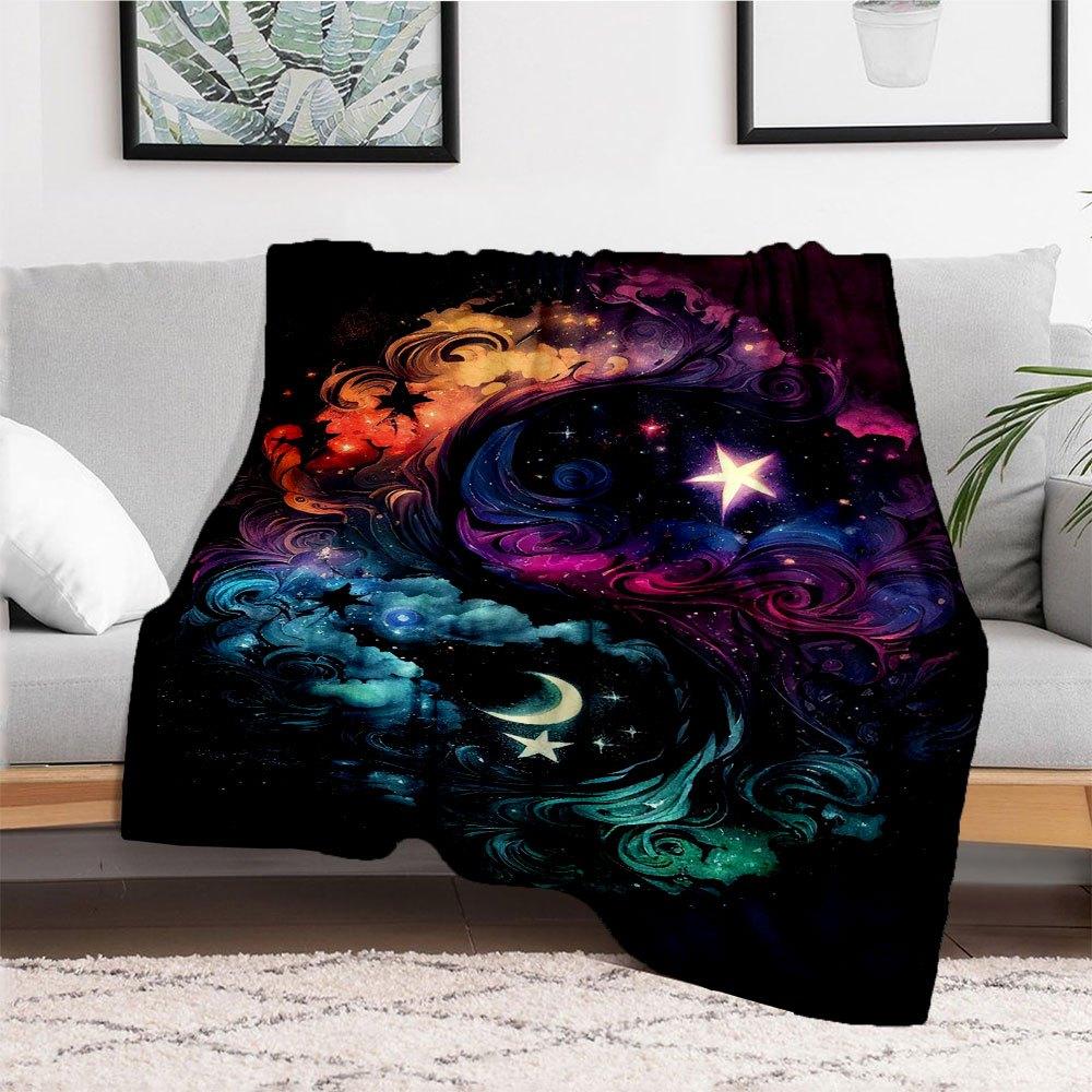 "Yin Yang Cosmic Harmony Wall Art Print"Blanket Flannel Throw Blanket for Sofa, Bed, Travel, Camping, Office