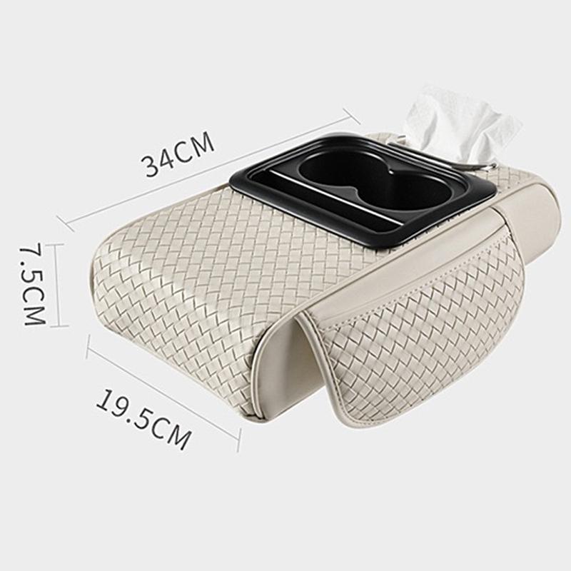 Car Center Console Armrest Cushion PU Leather with Cup Holder Tissue Box Universal Style 7.5CM Thicken Height Car Armrest Pad