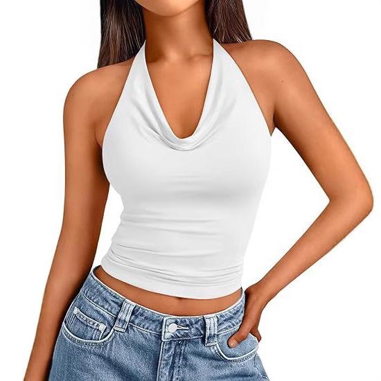 European and American fashion foreign style neck sleeveless sexy vest women's summer slim-fitting off-the-shoulder thin versatile top