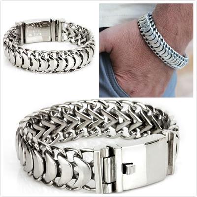 Bracelet Large Homme Acier Inoxydable Biker Lourd