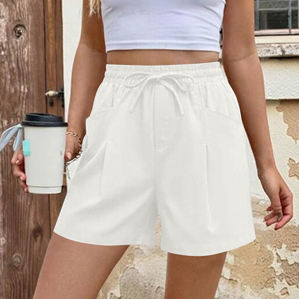 Women's Fashionable Casual Comfortable Wide-Leg High-Waisted Elastic Waist Drawstring Shorts