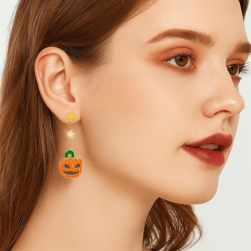 Enamel Halloween Earrings Star Pumpkin Dangle Earrings Exaggerated Ghost Ear Studs  Party