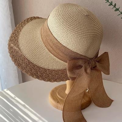 Straw Hat Women's Summer Sun Protection Hat Big Brim Sun Hat Seaside Vacation Beach Sun Hat Bow Hat