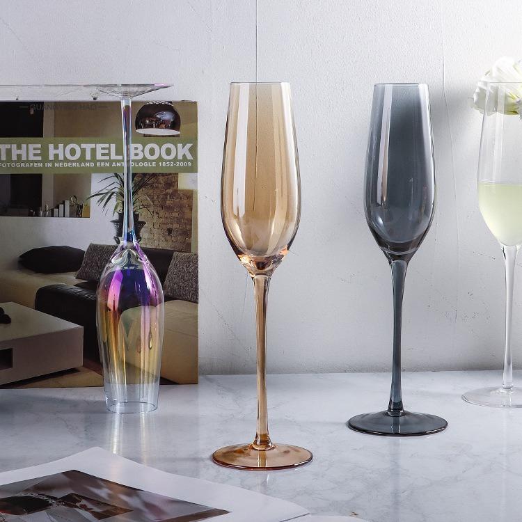 European Electroplated Colorful Champagne Glasses Crystal Highball Wine Cups for Home Hotel Use