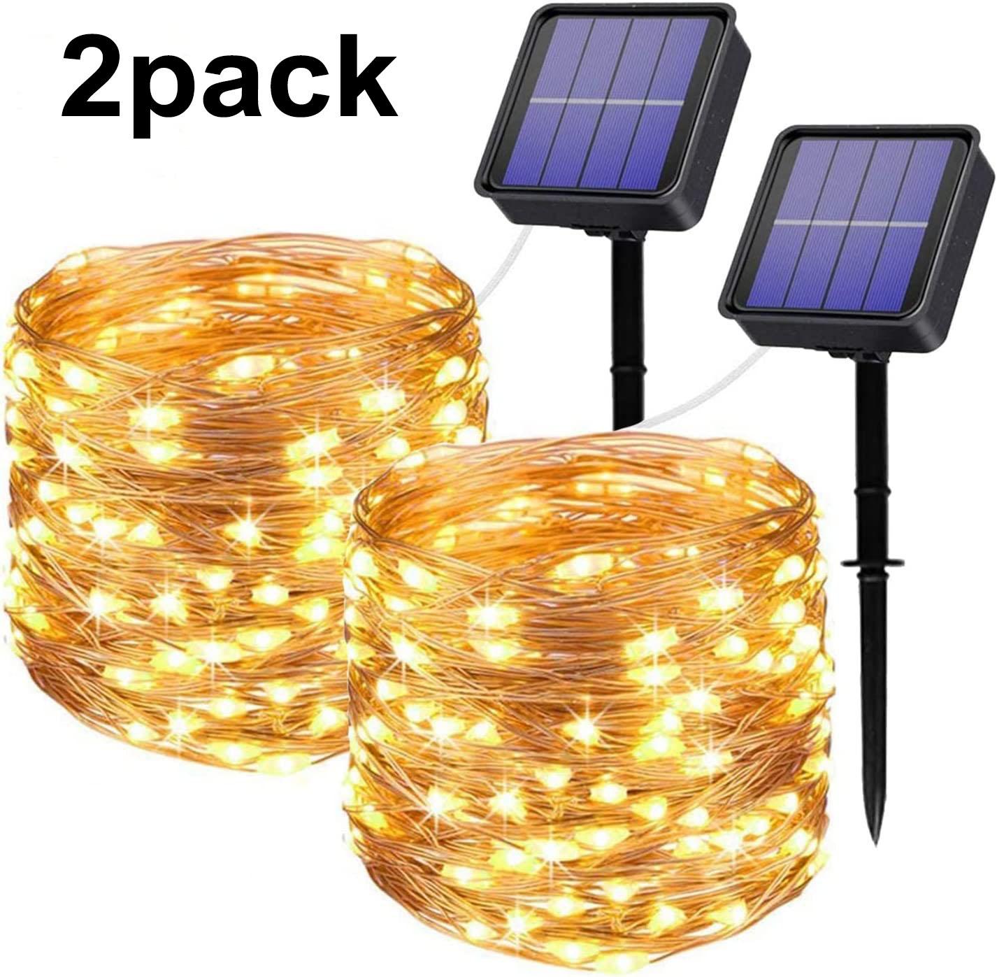 

2 Pack Solar Fairy Lights 300LED Solar String Lights Outdoor Waterproof 8 Modes Copper Wire Twinkle Light 30M-300LED