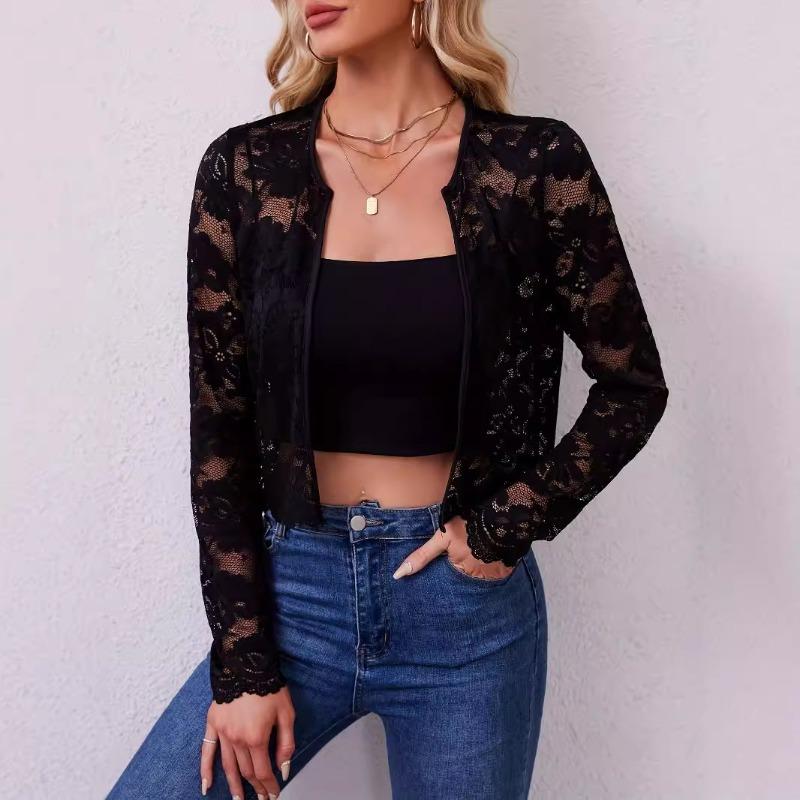 Women's New Autumn and Winter Elegant Long-sleeved See-through Lace Jacket Cardigan Tops