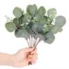 24Pcs Artificial Eucalyptus Stem Branches Round Eucalyptus Leaf with White Flower Decor Artificial Wedding Decor Plant