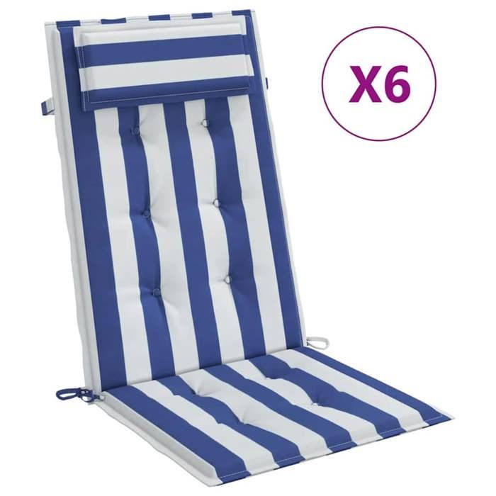 VidaXL High Back Chair Cushions Set of 6 Stripes Blue/White, Cushion, Chair Cushion, Seat Cushion 361921