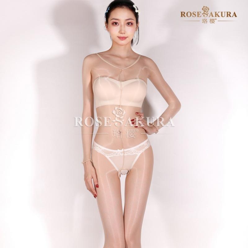 Sexy Oily One-Piece Open Crotch Temptation Long-Sleeved Full Bodystocking Thin Pole Dance Sex Game Ootd Cos Self Pleasure Hot