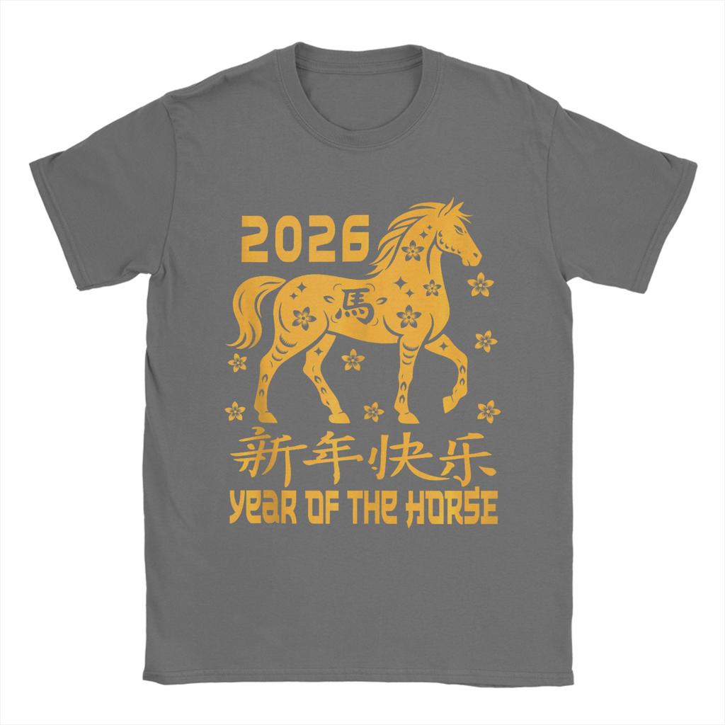 Unisex TShirts Chinese New Year 2026 Red Year of The Horse 2026 Vintage Cotton Tees Short Sleeve T Shirt O Neck Clothing Printing