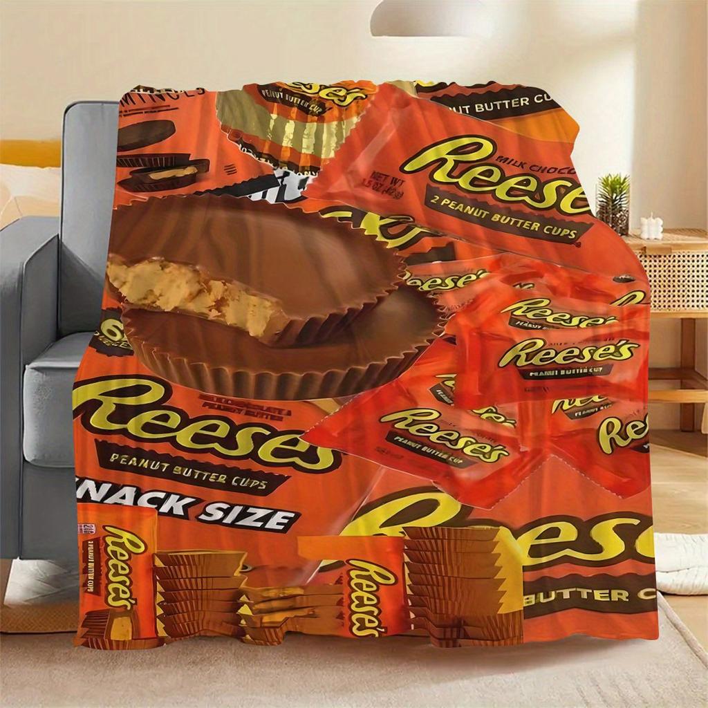 Reese's Peanut Butter Cups Blanket - Sweet Candy Design, Perfect for Couch Snuggles & Bedroom Decor