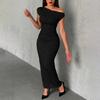 Women's Summer Fashion Solid Color Sloping Shoulder Slim Fitting Date Party Dress
