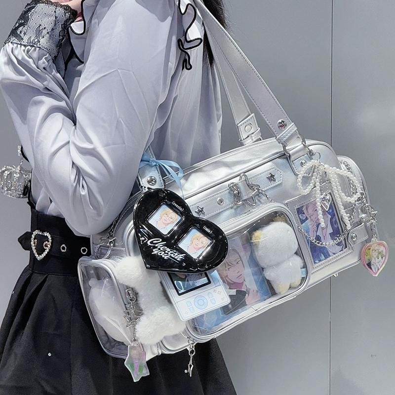New Y2k Star Chain Ita Bag Large Capacity Transparent Crossbody Bag Diy Display Handbag Candy Color Cute Japanese Shoulder Bag