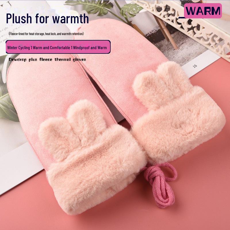 

Женские замшевые зимние перчатки, теплые и ветрозащитные, с бархатом и висячей горловиной. Rabbit Style розовый