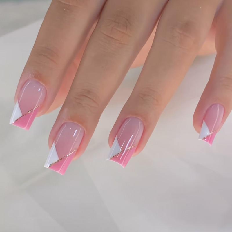 Noste Dlouhý Francouzský Ručně Dělaný Manikúrní Kousek Kamínkový Postupný Přechod Odnímatelná Nálepka na Nehty