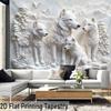 2D Marble Carved Wolf Family Background Cloth for Nature & Animal Lovers Room Decor