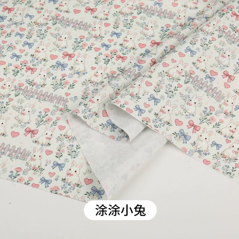0.5m/1m/2m Thickened Canvas Little Rabbit Print Fabric for Sewing Canvas Bags Tablecloths Curtains Decoration Cloth DIY Fabrics