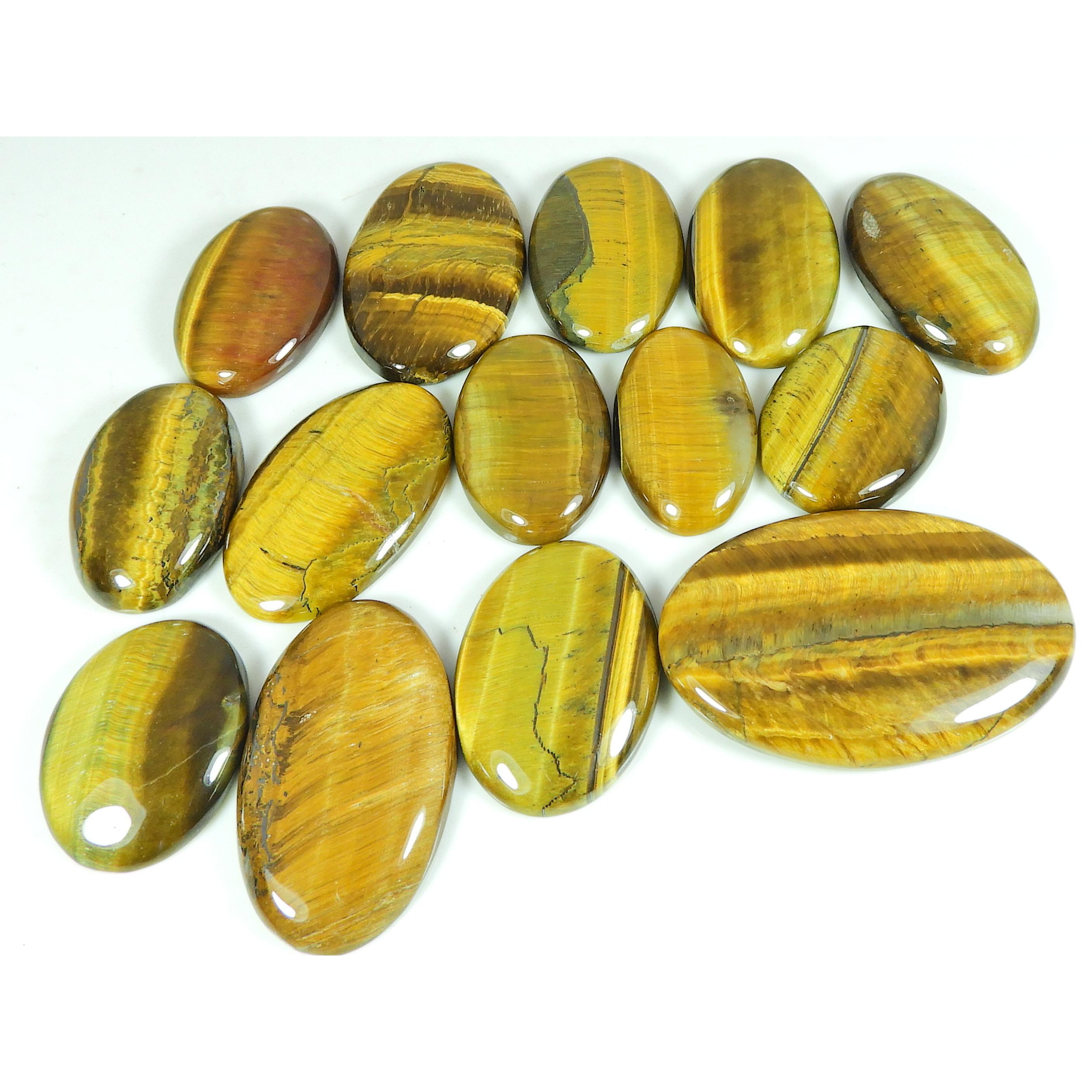 

27-42 MM Natural Tiger Eye Oval Cabochon Loose Gemstone 14Pcs Lot 410Cts. SY-422