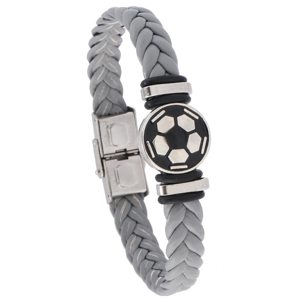 Мужской светящийся кожаный браслет из нержавеющей стали с символикой футбольной команды - Памятный подарок серый