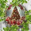 Vintage Christmas Tree Metal Wall Art Rustic Round Tin Sign Home Bar Decor