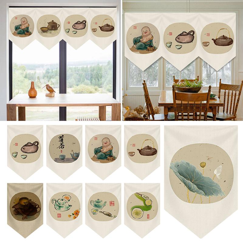 Japanese Tea Room Partition Door Head Curtain Signboard Chinese Style Hanging Short Curtain Restaurant Teahouse Decor Pennant