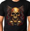 Golden Skull Snakes Bone Wings Fire Gothic Biker Horror Graphic T-Shirt.