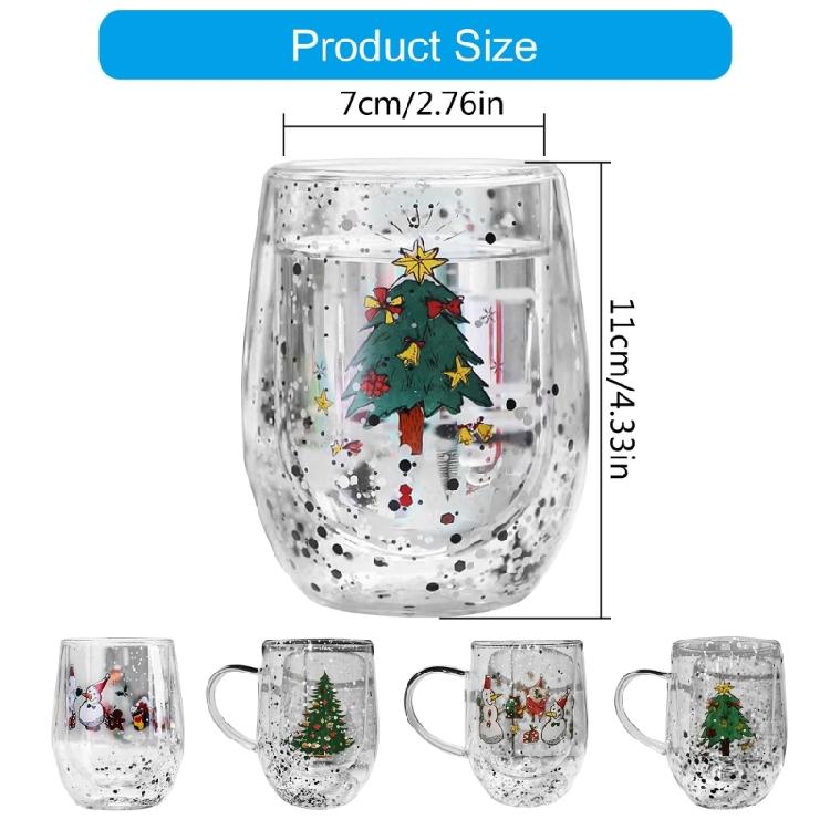 Decorative Christmas Double Wall Glass for Coffee and Milk 300ml Capacity Drinking Cup Heat Resistant Holiday Drinkware