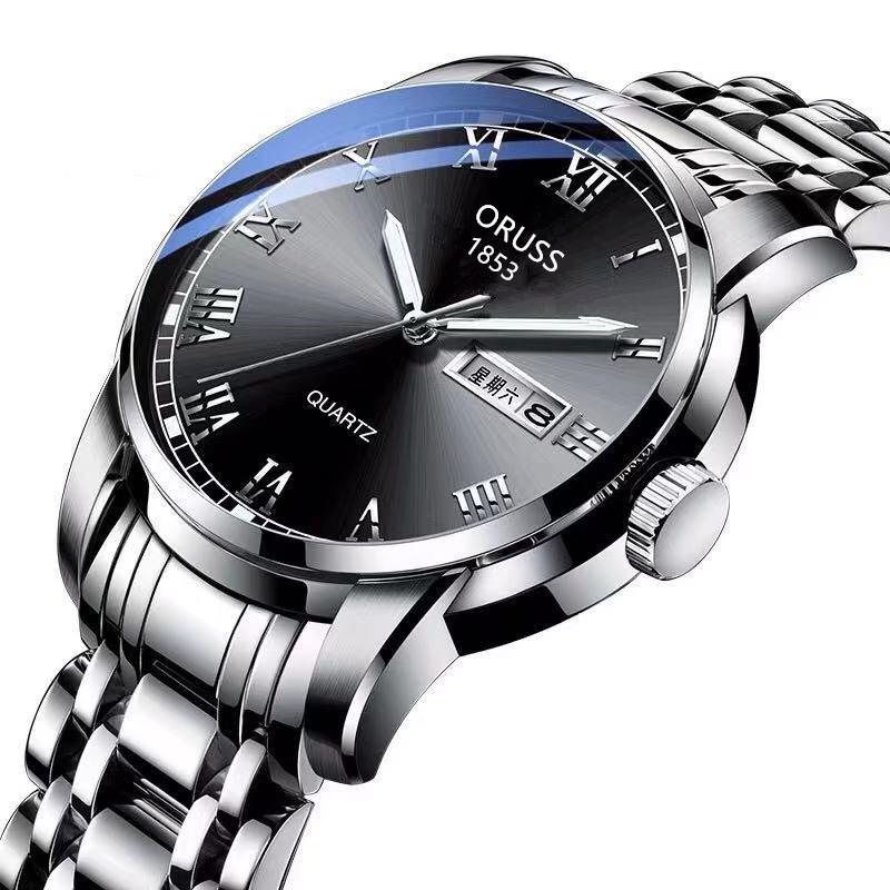 

Швейцарские автоматические мужские светящиеся часы-календарь из нержавеющей стали – кварцевые корейского стиля для пар