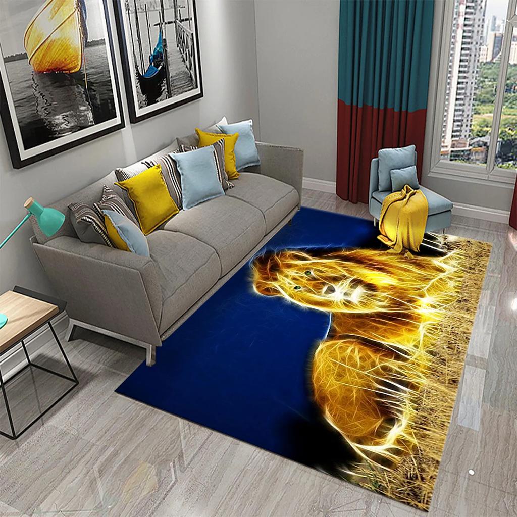 3D Fire Animal Cool Tiger Wolf Carpet Children Play Crawling Carpet Living Room Bedroom Balcony Decor Rugs Bathroom Non-slip Mat