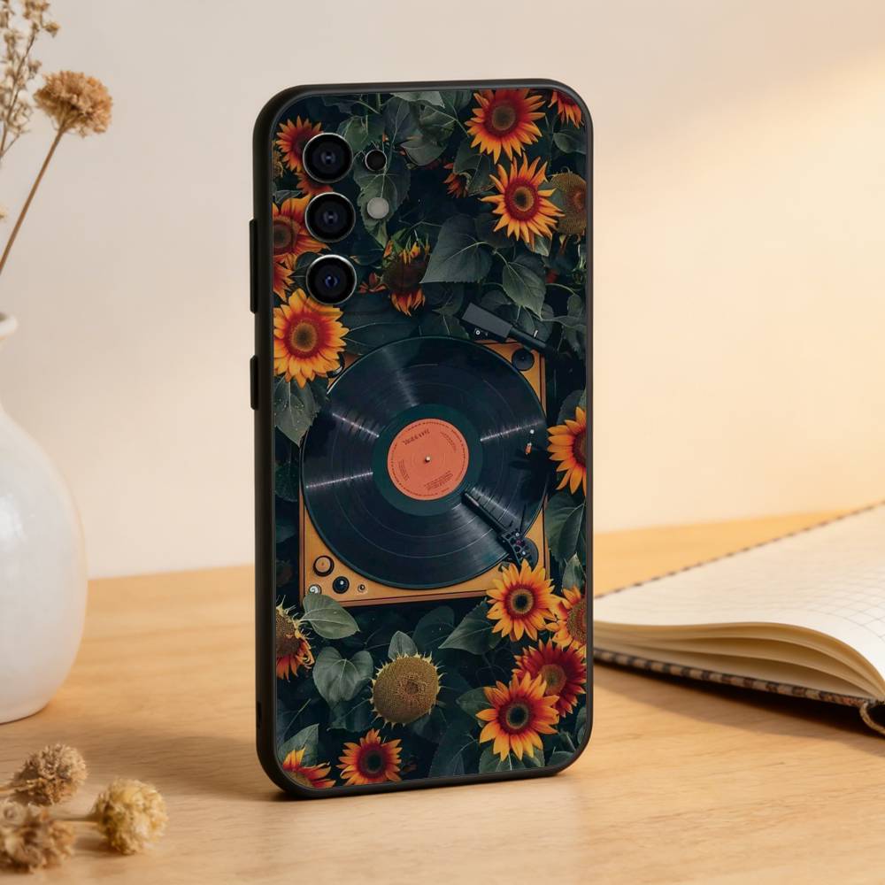 

Flower Record Phone Case For Samsung S25,S24,S21,S22,S23,S30,Ultra,S20,Plus,Fe,Lite,Note,10,Black Cover Samsung S21lite