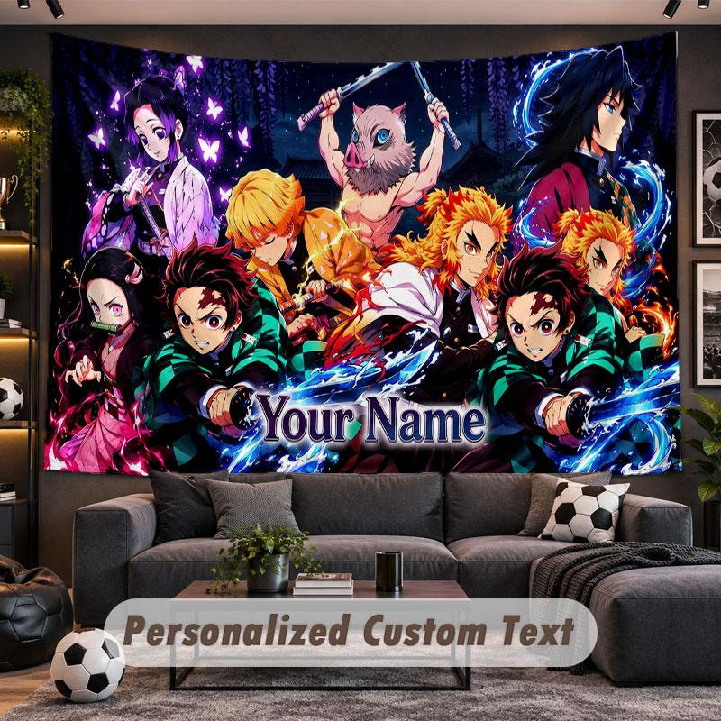 Wall Hanging Tapestry Custom NameDemon Slayer Pattern Personalized Printed Fabric Wall Decor